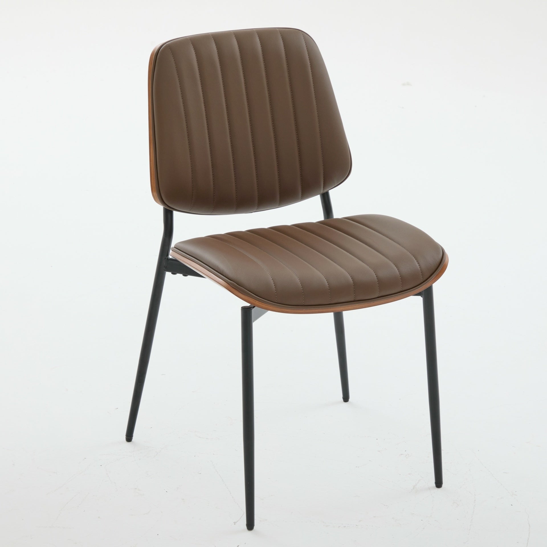 Dining Chairs Set of 2 Mid Century Modern Retro Faux Leather Chair with Walnut Bentwood Back Upholstered Seat Metal Legs Adjustable Foot for Kitchen Dining Room Chairs(Brown PU),SW1849BR