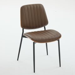 Dining Chairs Set of 2 Mid Century Modern Retro Faux Leather Chair with Walnut Bentwood Back Upholstered Seat Metal Legs Adjustable Foot for Kitchen Dining Room Chairs(Brown PU),SW1849BR