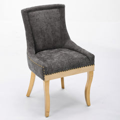 Chenille Dining Chairs, Modern Style with Curved Gold - Plated Legs & Rivet Trim, Upholstered Comfort for Dining/Lounge, Accent Seating with Textured Fabric & One - Piece Structure, Gray,Set of 2
