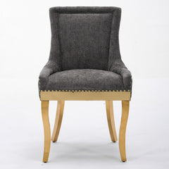 Chenille Dining Chairs, Modern Style with Curved Gold - Plated Legs & Rivet Trim, Upholstered Comfort for Dining/Lounge, Accent Seating with Textured Fabric & One - Piece Structure, Gray,Set of 2
