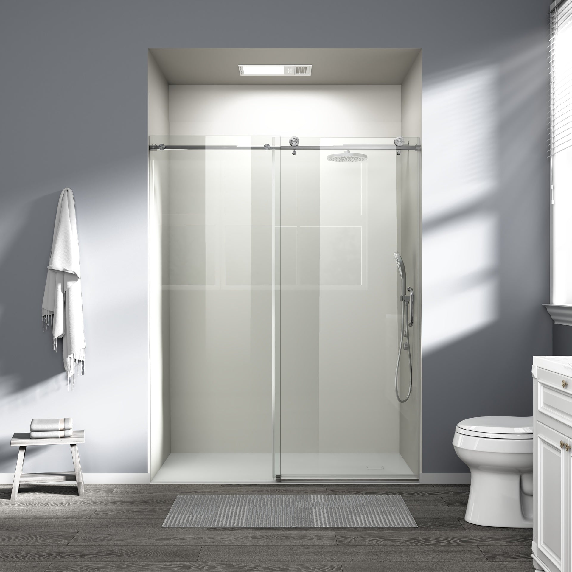56" - 60" W x 76" H Single Sliding Shower Door, Frameless Bathroom Sliding Door with 1/4" (6mm) Tempered Glass for Walk-in Shower, Brushed Nickel CM-25D06-60BNX