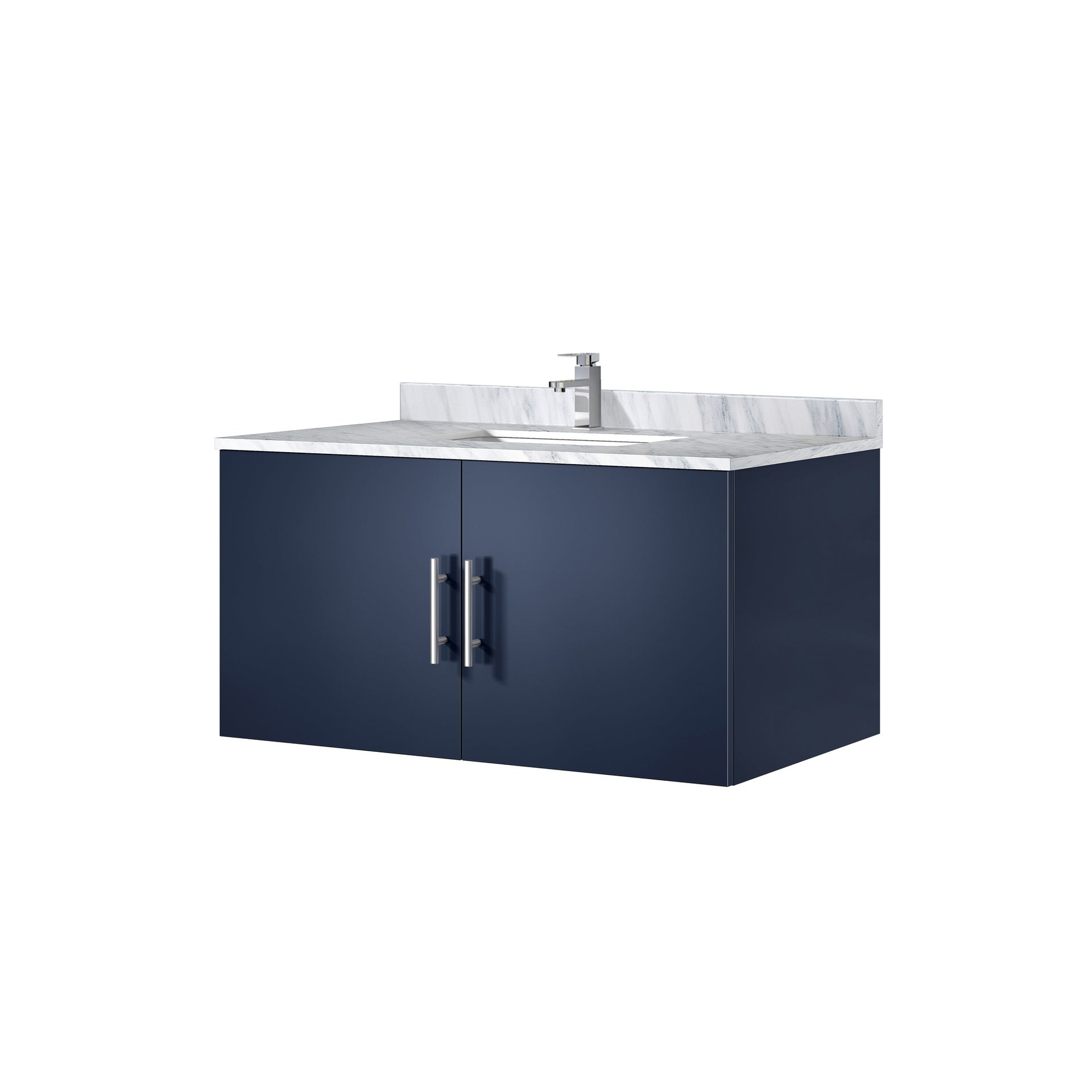 Navy Blue Bath Vanity 36 in. W x 22 in. D, Carrara Marble Top, and Faucet Set