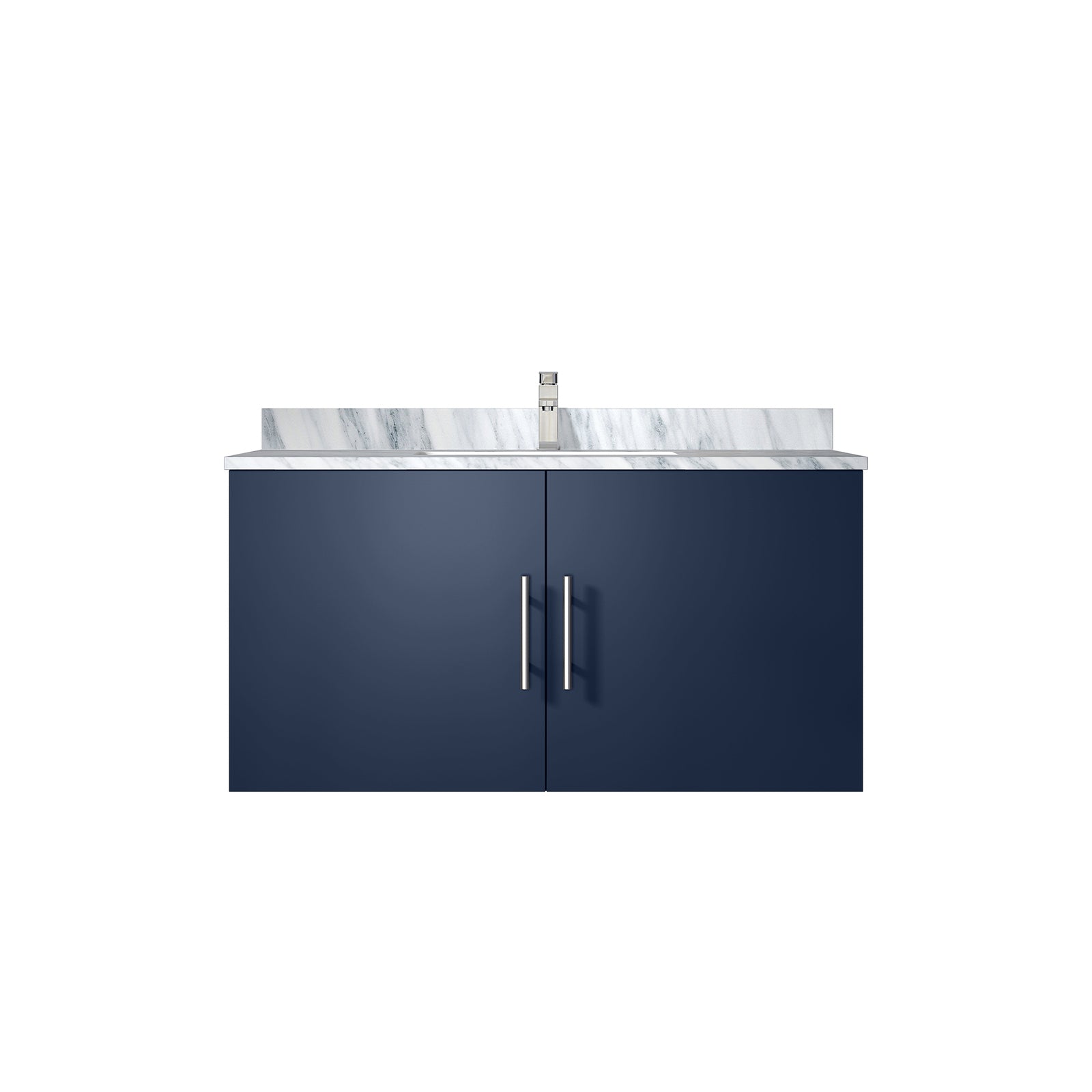 Navy Blue Bath Vanity 36 in. W x 22 in. D, Carrara Marble Top, and Faucet Set