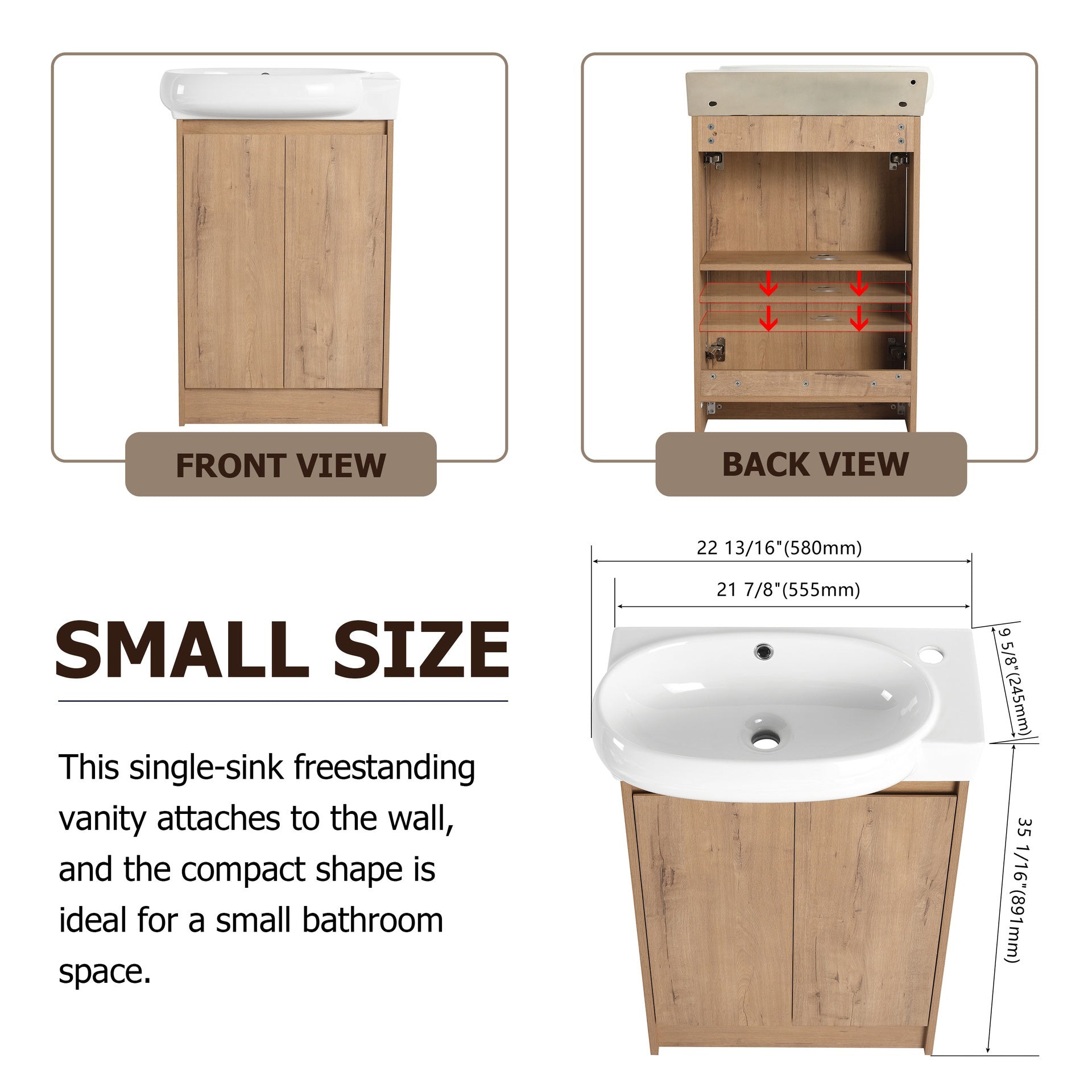 23" Freestanding Bathroom Vanity with Sink and Storage Rack, Soft Close Doors