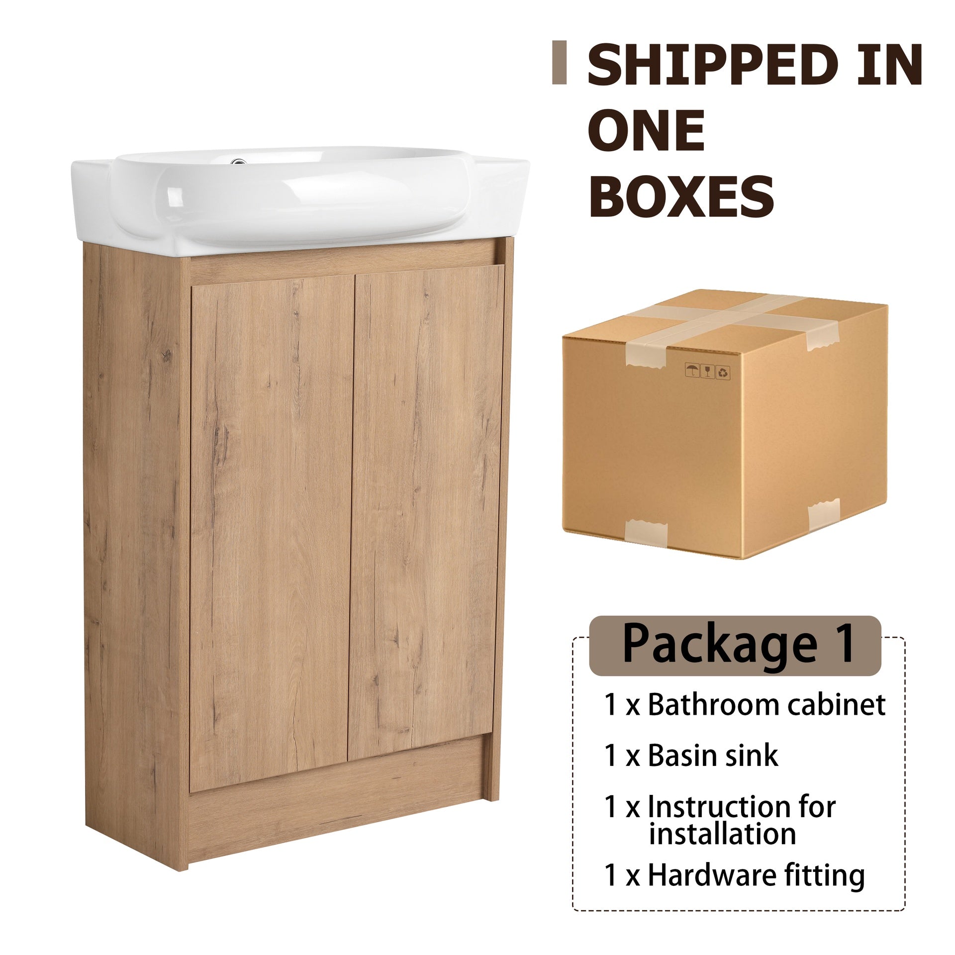 23" Freestanding Bathroom Vanity with Sink and Storage Rack, Soft Close Doors