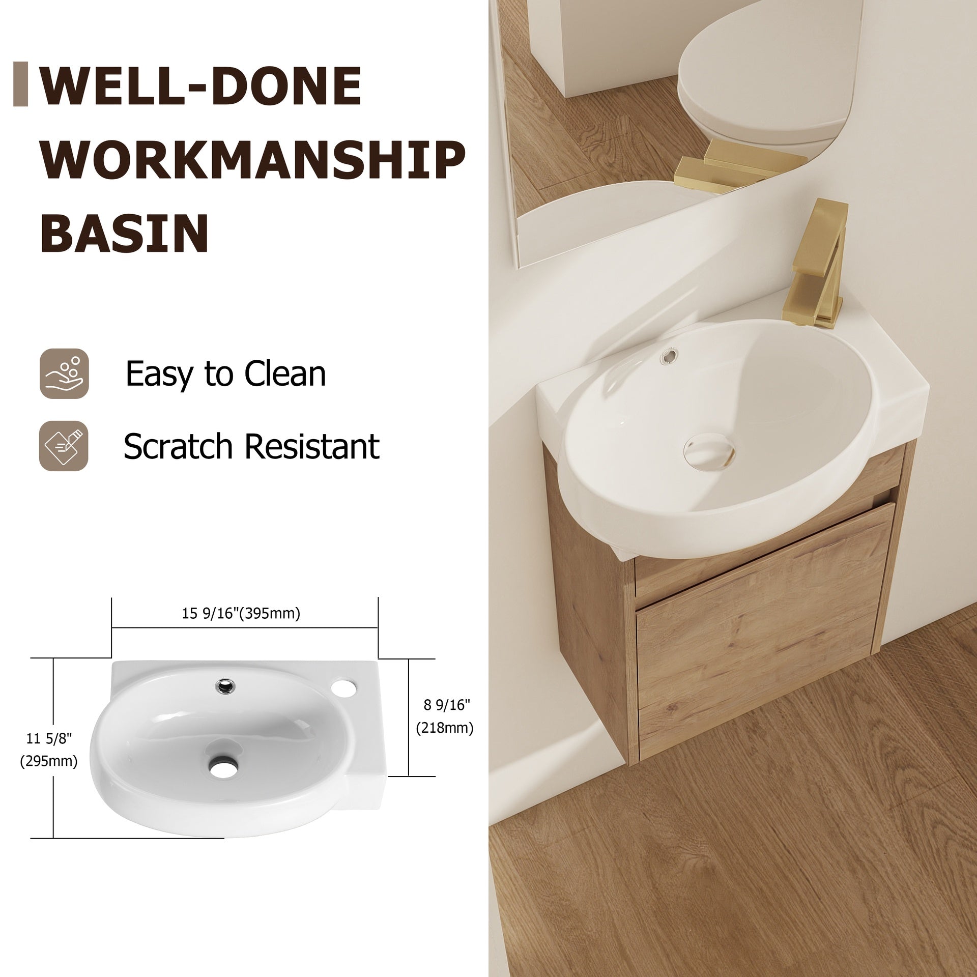 Soft Close Doors Bathroom Vanity With Sink and Storage Rack,16 Inch  For Small Bathroom