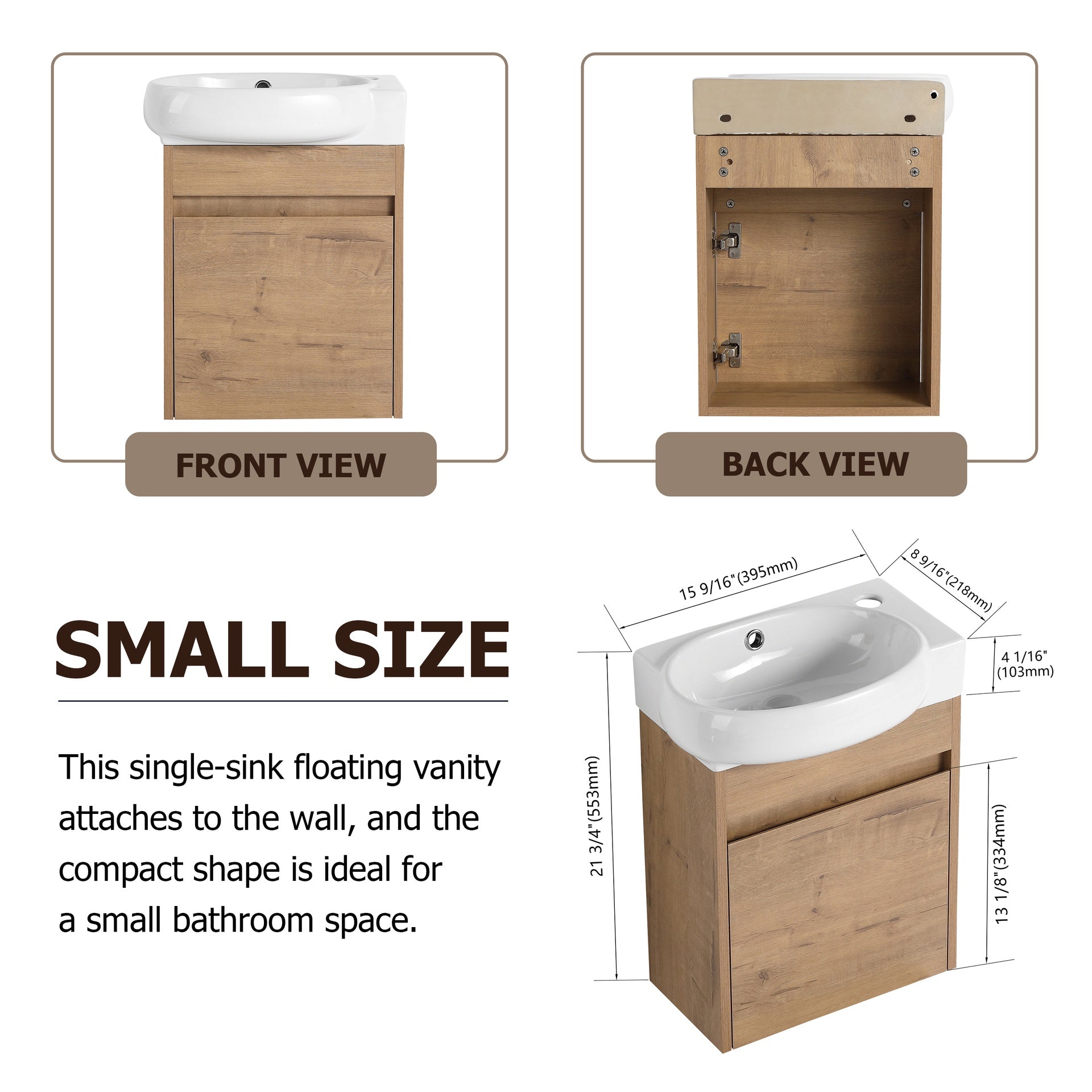 Soft Close Doors Bathroom Vanity With Sink and Storage Rack,16 Inch  For Small Bathroom