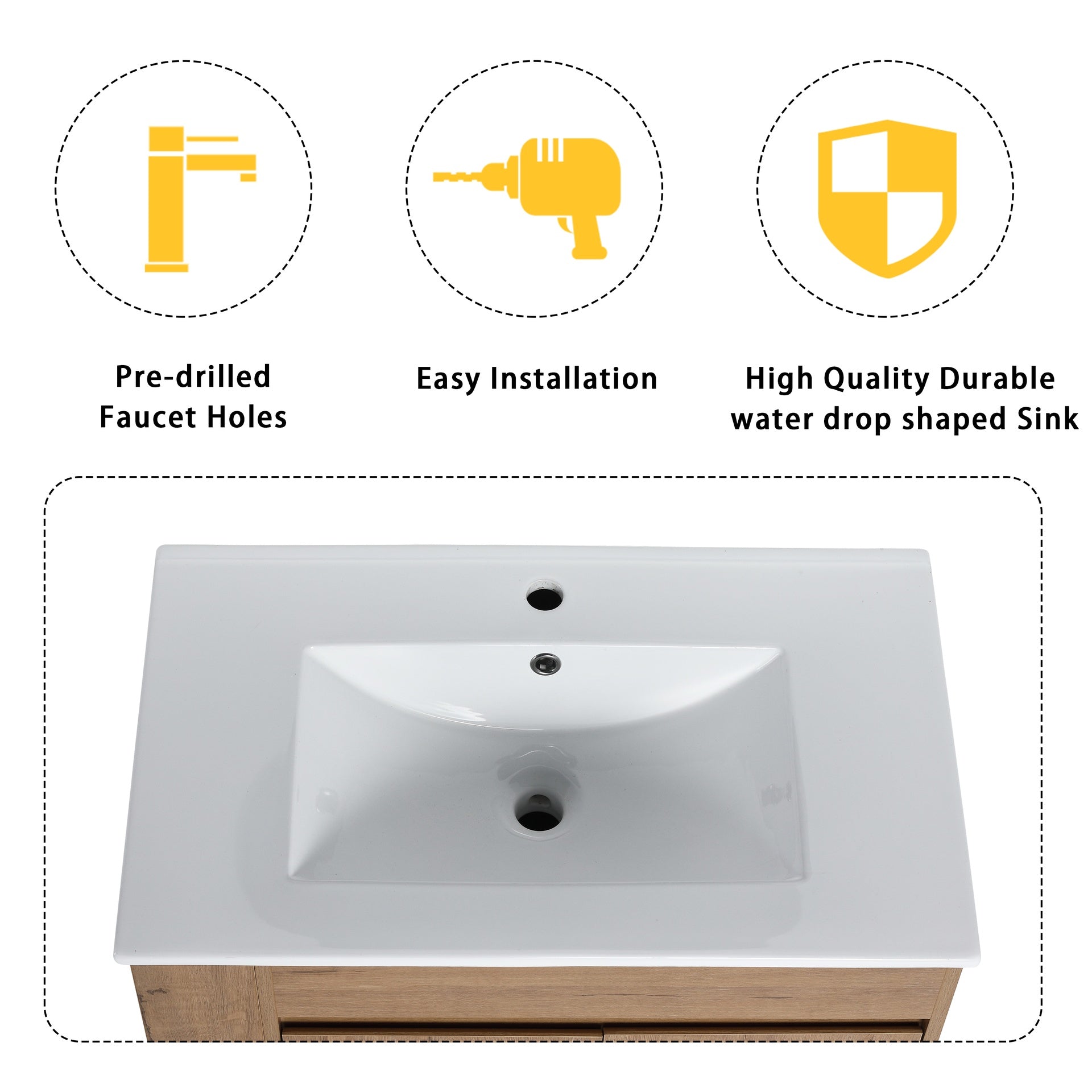 30" Wall-Mounted Bathroom Vanity With Sink and Storage Rack, Soft Close Doors,00612IMO-02730IMO Combination Cabinet(KD-Packing)