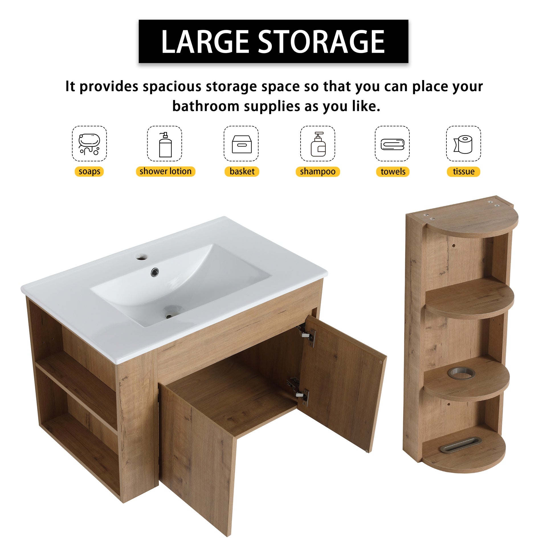 30" Wall-Mounted Bathroom Vanity With Sink and Storage Rack, Soft Close Doors,00612IMO-02730IMO Combination Cabinet(KD-Packing)