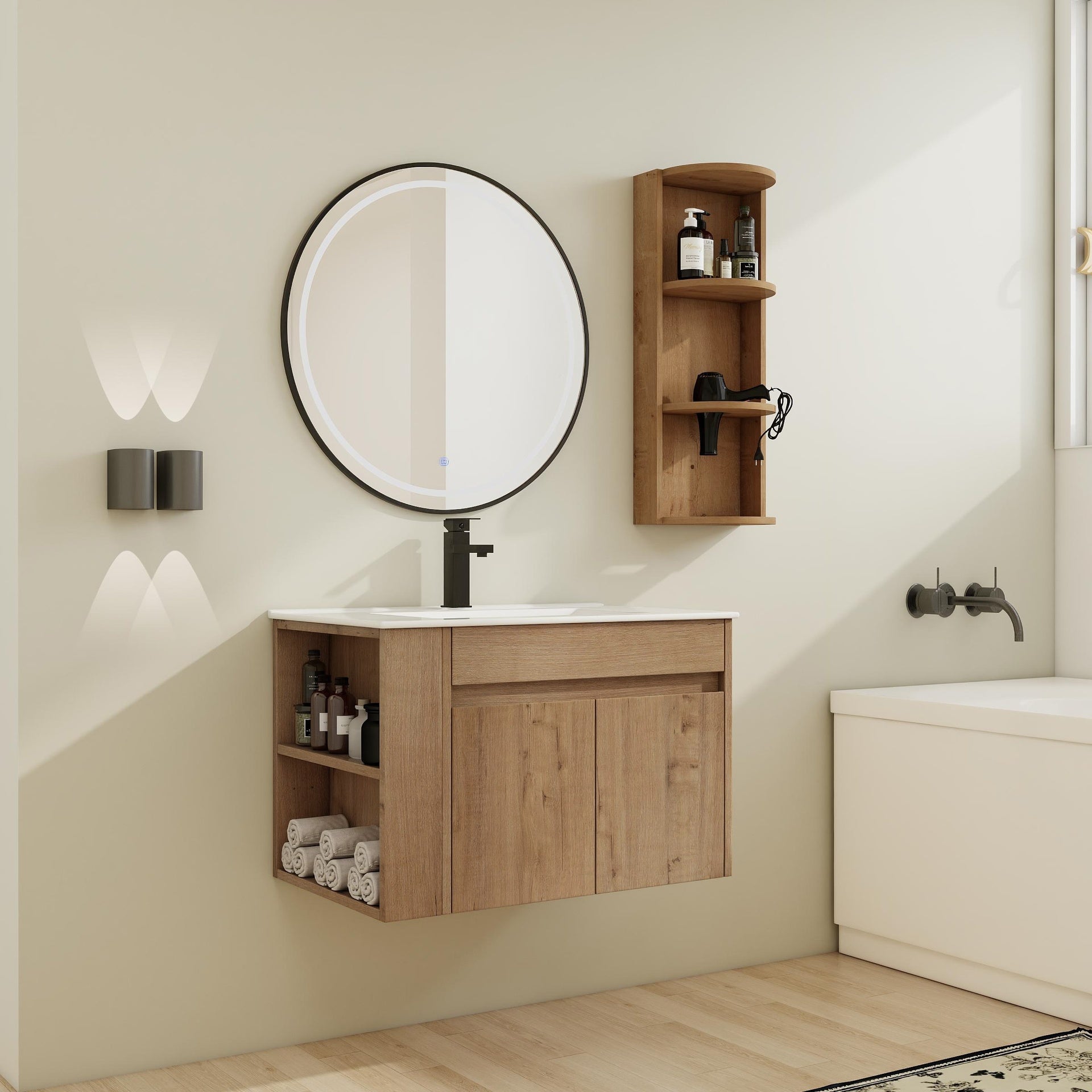 30" Wall-Mounted Bathroom Vanity With Sink and Storage Rack, Soft Close Doors,00612IMO-02730IMO Combination Cabinet(KD-Packing)