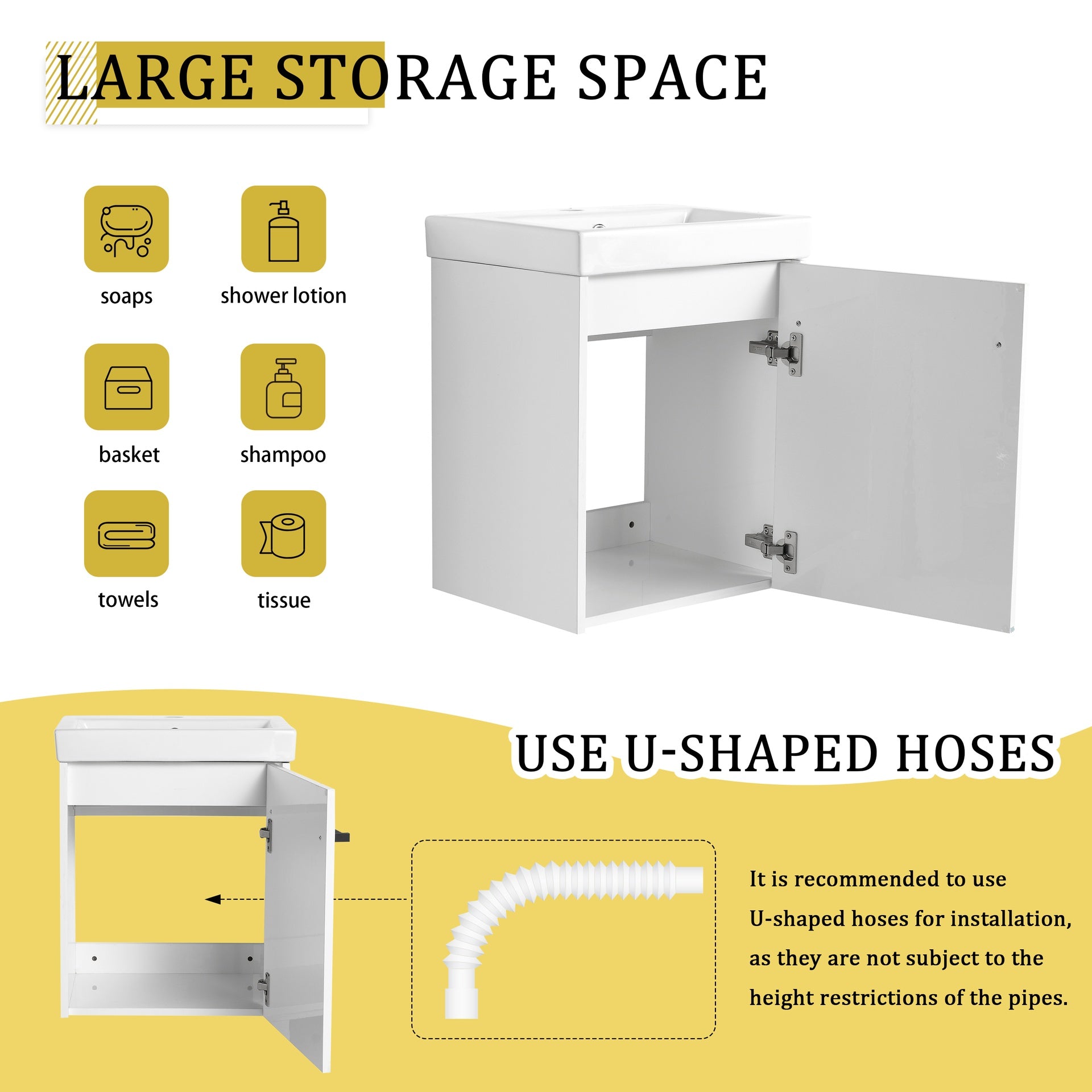 18'' Floating Wall-Mounted Bathroom Vanity with Ceramic Sink & Soft-Close Cabinet Door, For Small Bathroom