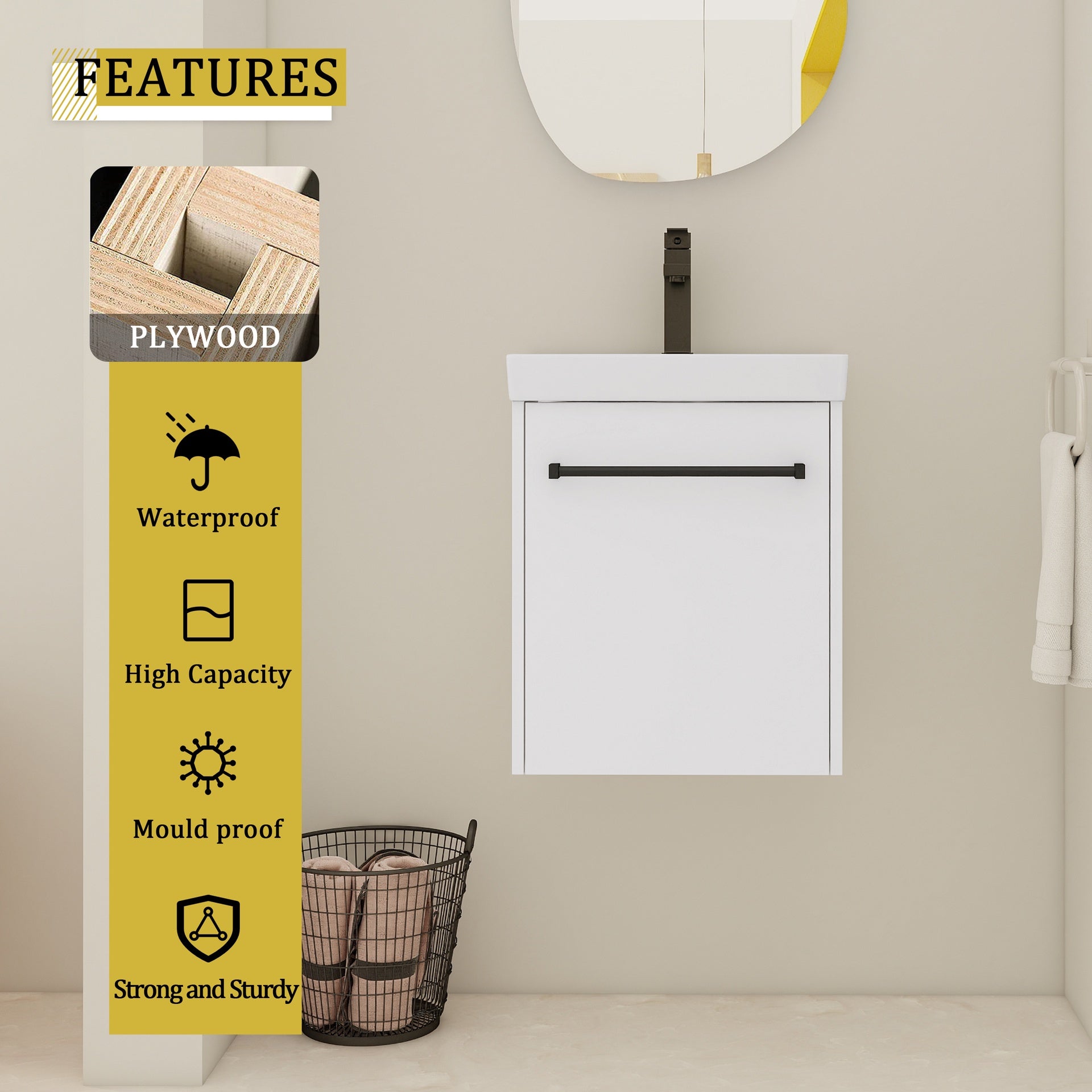 18'' Floating Wall-Mounted Bathroom Vanity with Ceramic Sink & Soft-Close Cabinet Door, For Small Bathroom