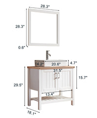 32" Bathroom Vanity with Sink,Single Bathroom Vanities Cabinet with Doors and Open Shelf,Solid Wood Small Vanity with Sink Set and Mirror,for Bathroom,White+Natural