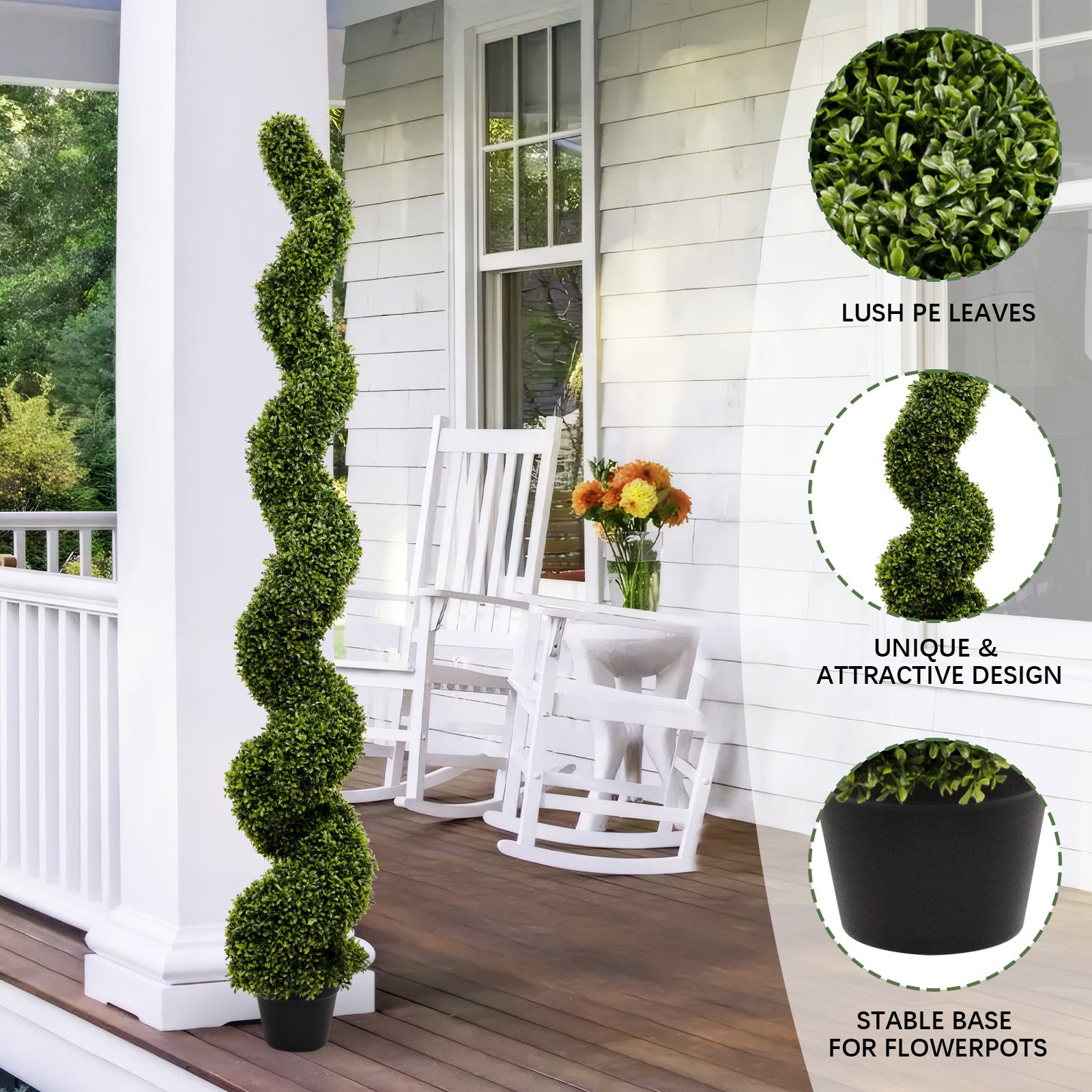 6FT Spiral Topiary Trees Artificial Outdoor Faux Boxwood Plants Large Twisted Green Potted Trees for Garden Front Porch Patio Planter Decoration, 2pcs/set