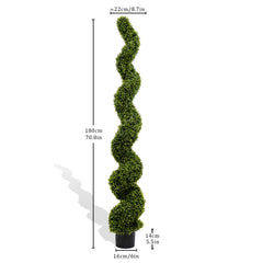 6FT Spiral Topiary Trees Artificial Outdoor Faux Boxwood Plants Large Twisted Green Potted Trees for Garden Front Porch Patio Planter Decoration, 2pcs/set