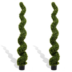 6FT Spiral Topiary Trees Artificial Outdoor Faux Boxwood Plants Large Twisted Green Potted Trees for Garden Front Porch Patio Planter Decoration, 2pcs/set