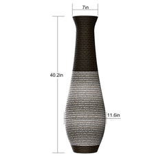 Hand-Woven PVC Rattan Floor Vase, 39.3 Inch Tall Decorative Vase for Home Decor, Brown Two-Tone Farmhouse Vase for Living Room, Bohemian & Coastal Style (5.51in Top, 6.29in Base)