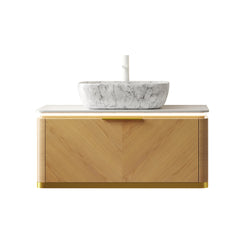 DIPA 36" Bathroom Vanity&Sink, Floating Plywood Storage Cabinet, Twill Drawer with Handle&Sensor Light, Marble Pattern Ceramic Vessel Basin&Sintered Stone Top, Pre-assembled, Corolla Oak Woodgrain