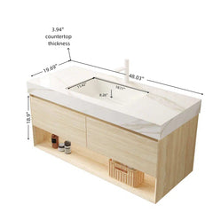 FRIGGA 48" Bathroom Vanity&Sink, Floating Plywood Storage Cabinet, Drawers&Shelf with Sensor Light, Ceramic Undermount Basin&Calacatta Gold Sintered Stone Top, Pre-assembled, Travertine Texture Finish