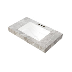 36" MURI Light Gray Sintered Stone Countertop and Undermount Ceramic Basin with Three Standard Pre-drilled Faucet Holes, NO Cabinet, NO Faucet and Sink Cover