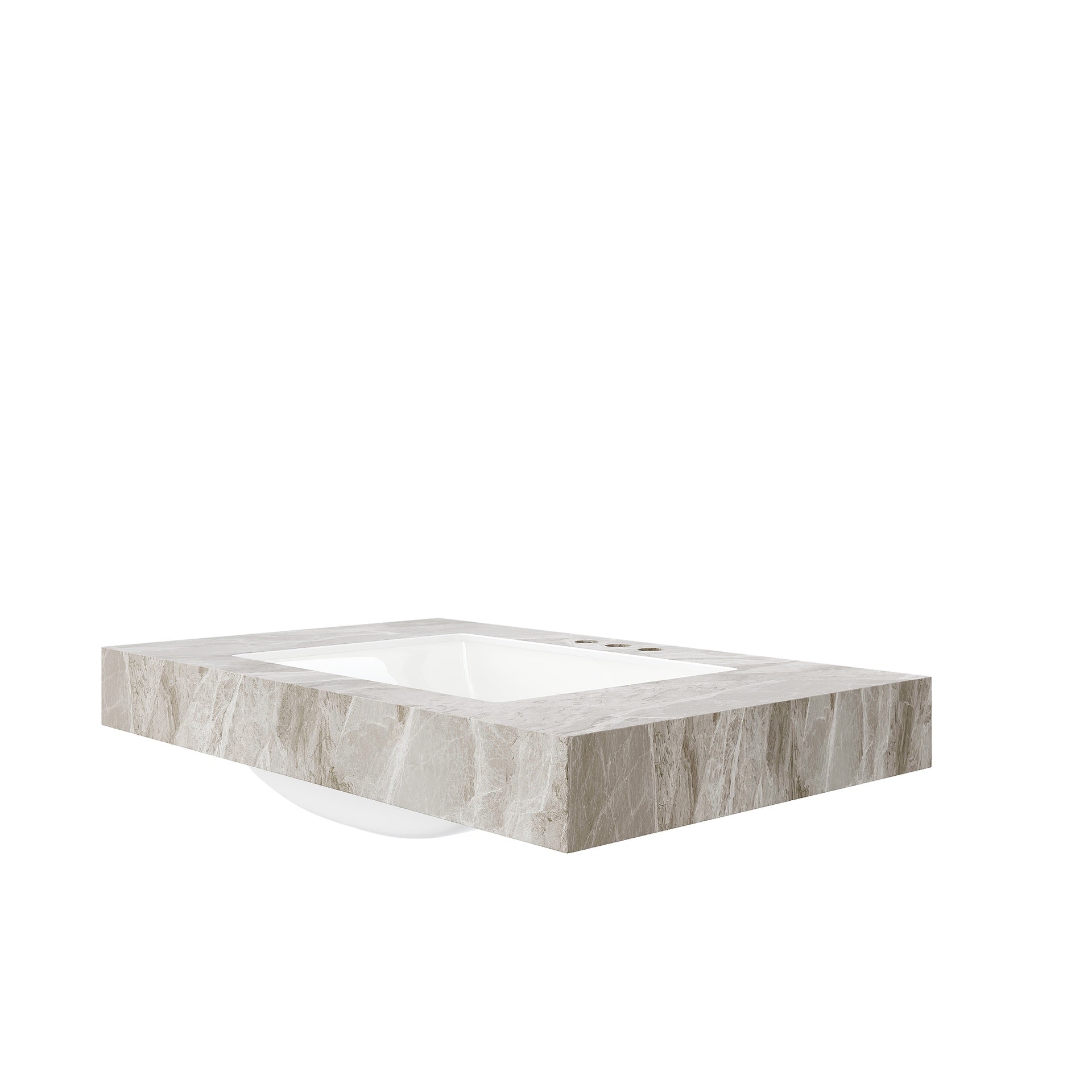 36" MURI Light Gray Sintered Stone Countertop and Undermount Ceramic Basin with Three Standard Pre-drilled Faucet Holes, NO Cabinet, NO Faucet and Sink Cover