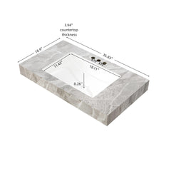 36" MURI Light Gray Sintered Stone Countertop and Undermount Ceramic Basin with Three Standard Pre-drilled Faucet Holes, NO Cabinet, NO Faucet and Sink Cover
