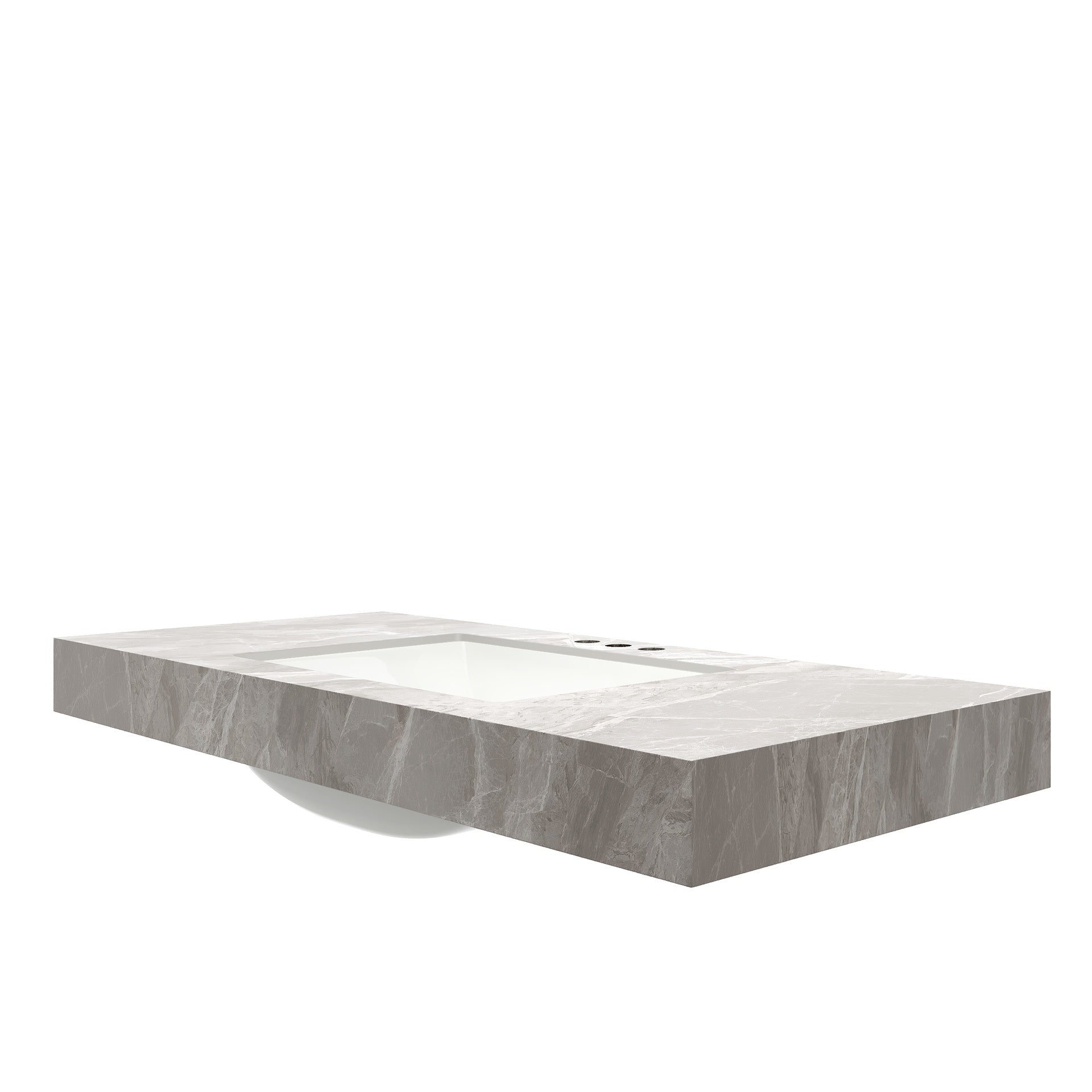 48" MURI Light Gray Sintered Stone Countertop and Undermount Ceramic Basin with Three Standard Pre-drilled Faucet Holes, NO Cabinet, NO Faucet and Sink Cover