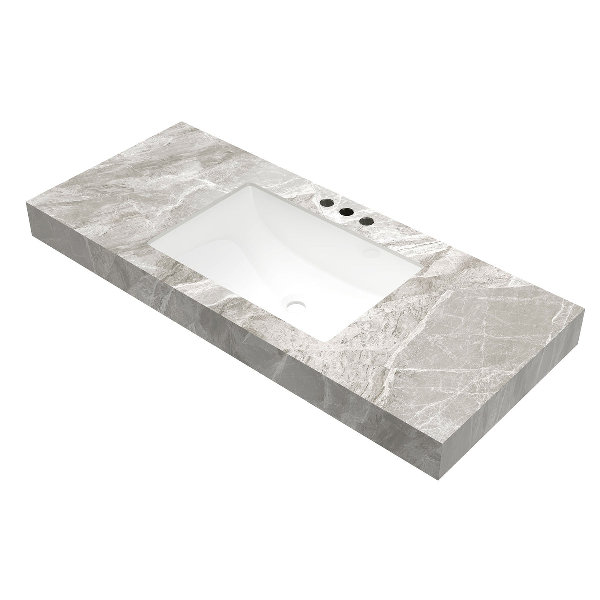 48" MURI Light Gray Sintered Stone Countertop and Undermount Ceramic Basin with Three Standard Pre-drilled Faucet Holes, NO Cabinet, NO Faucet and Sink Cover