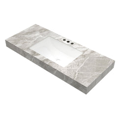 48" MURI Light Gray Sintered Stone Countertop and Undermount Ceramic Basin with Three Standard Pre-drilled Faucet Holes, NO Cabinet, NO Faucet and Sink Cover