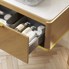 DIPA 36" Wall-Mounted Carrara White Sintered Stone Countertop and Corolla Oak Woodgrain Plywood Cabinet, NO Basin, NO Faucet and Sink Cover