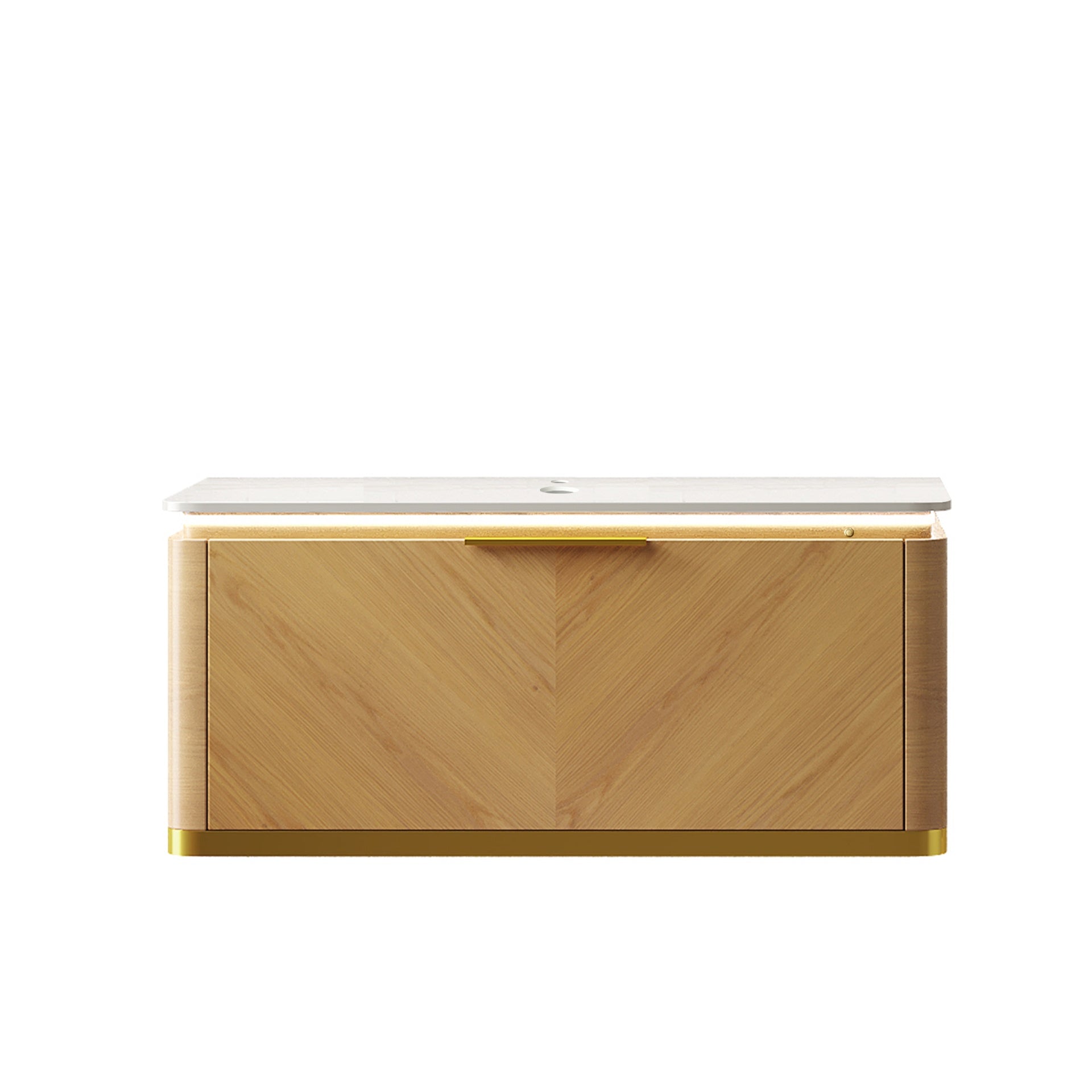 DIPA 36" Wall-Mounted Carrara White Sintered Stone Countertop and Corolla Oak Woodgrain Plywood Cabinet, NO Basin, NO Faucet and Sink Cover