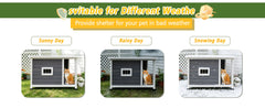 Outdoor Gray Cat House with Waterproof Roof, Ventilated Windows, and Sturdy Metal Support – Spacious & Stylish Pet Shelter for Cats