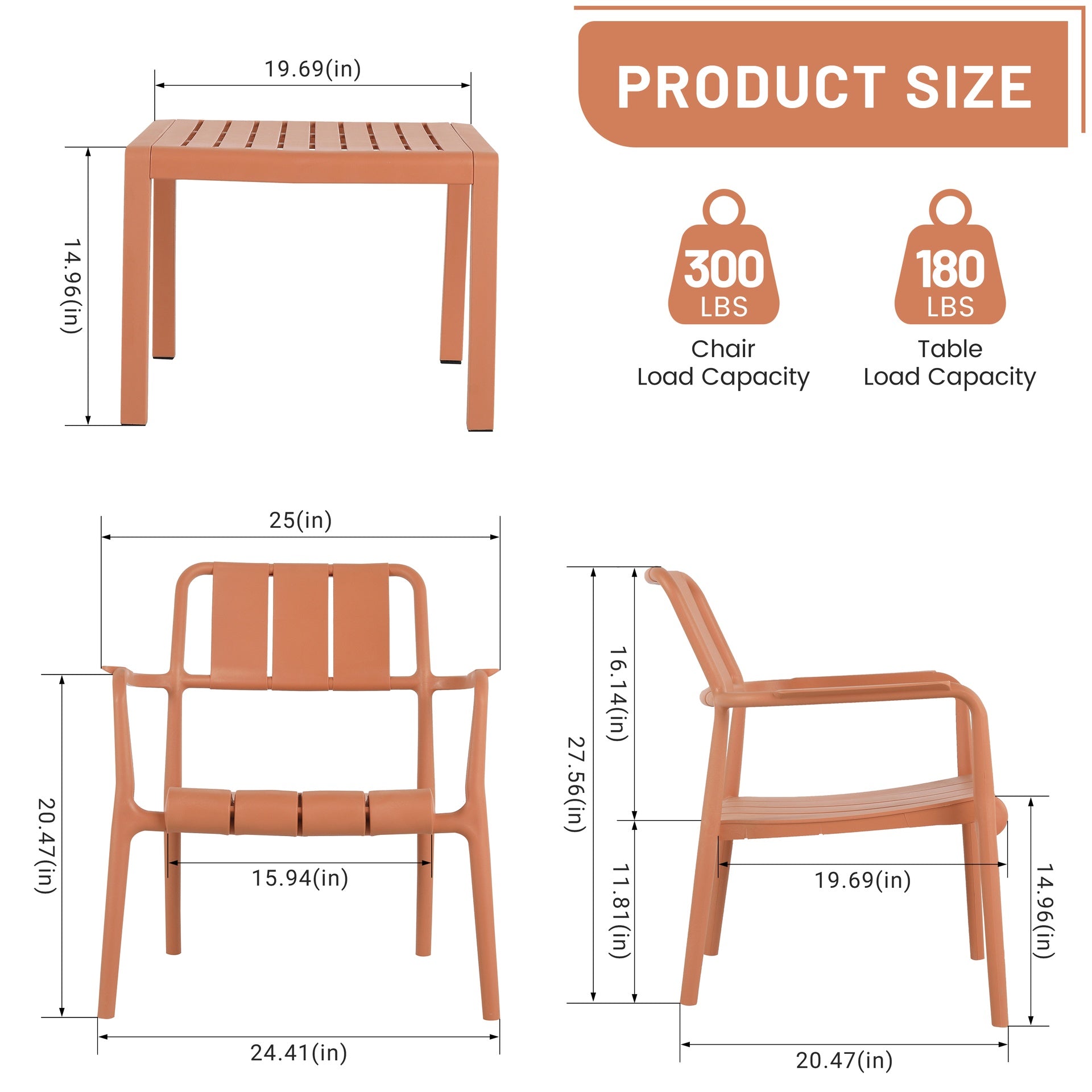 Holiday- 2-Piece PP Single-Seater Chairs + Coffee Table Set – Indoor/Outdoor Multi-Purpose Furniture for Living Room,Balcony,Beach (No Assembly Chairs, Easy Setup Table) – Polypropylene, Apricot Brown