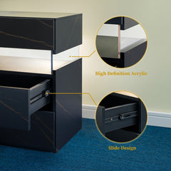 LED Nightstands 3 Drawer Dresser for Bedroom End Table with Acrylic Board LED Bedside Tables for Bedroom Living Room Bedside Furniture (Black+Gold)