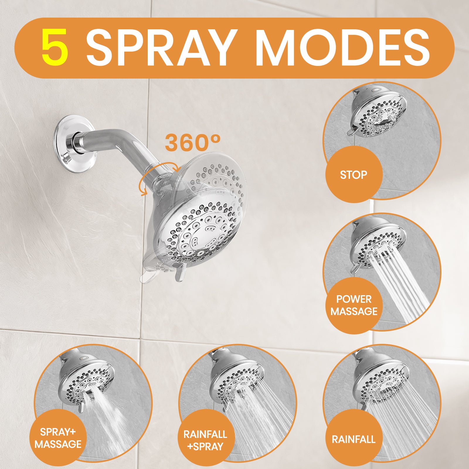 Chrome Finish Bathroom Shower Faucet Set with Tub Spout, 5-Spray Rain Shower Head & Pressure Balance Valve