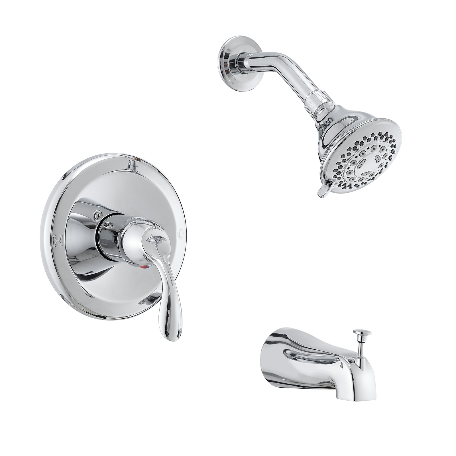 Chrome Finish Bathroom Shower Faucet Set with Tub Spout, 5-Spray Rain Shower Head & Pressure Balance Valve