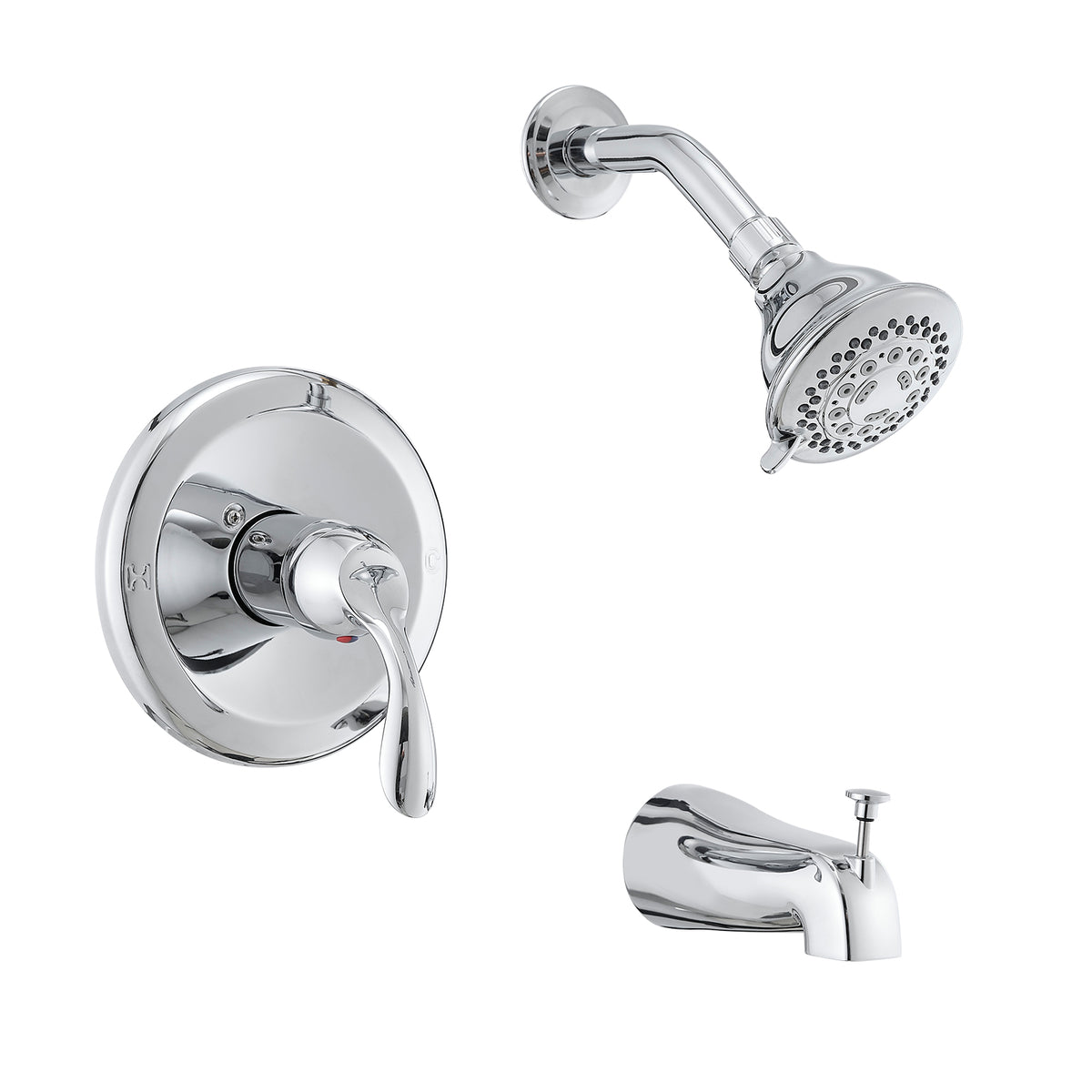 Chrome Finish Bathroom Shower Faucet Set with Tub Spout, 5-Spray Rain Shower Head & Pressure Balance Valve
