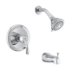 Chrome Finish Bathroom Shower Faucet Set with Tub Spout, 5-Spray Rain Shower Head & Pressure Balance Valve