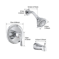 Chrome Finish Bathroom Shower Faucet Set with Tub Spout, 5-Spray Rain Shower Head & Pressure Balance Valve