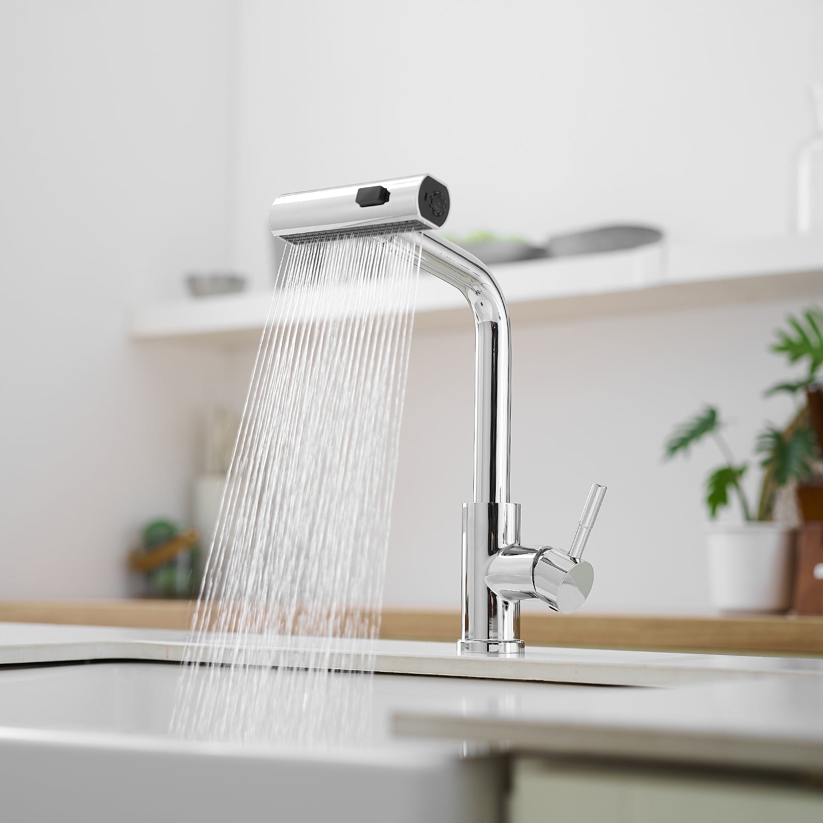 360° Rotation Pull-Down Kitchen Faucet with 3 Spray Modes -Chrome /Stainless Steel High-Arc Sink Faucet