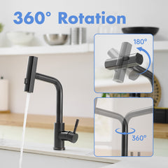 360° Rotation Pull-Down Kitchen Faucet with 3 Spray Modes - Oil Rubbed Bronze /Stainless Steel High-Arc Sink Faucet