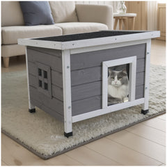 Cat House Waterproof Feral Kitty Shelter Outdoor Indoor Rabbit Hutch for Bunnies,Cats,Dogs and Other Small Animals,Asphalt Roof