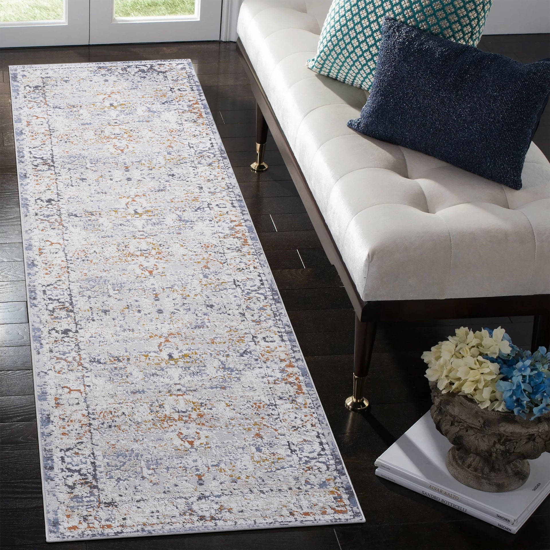 PAYAS Collection 2X8 Ivory / Grey / Traditional Runner Rug