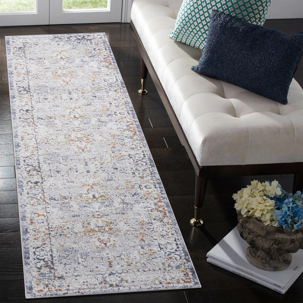 PAYAS Collection 2X8 Ivory / Grey / Traditional Runner Rug