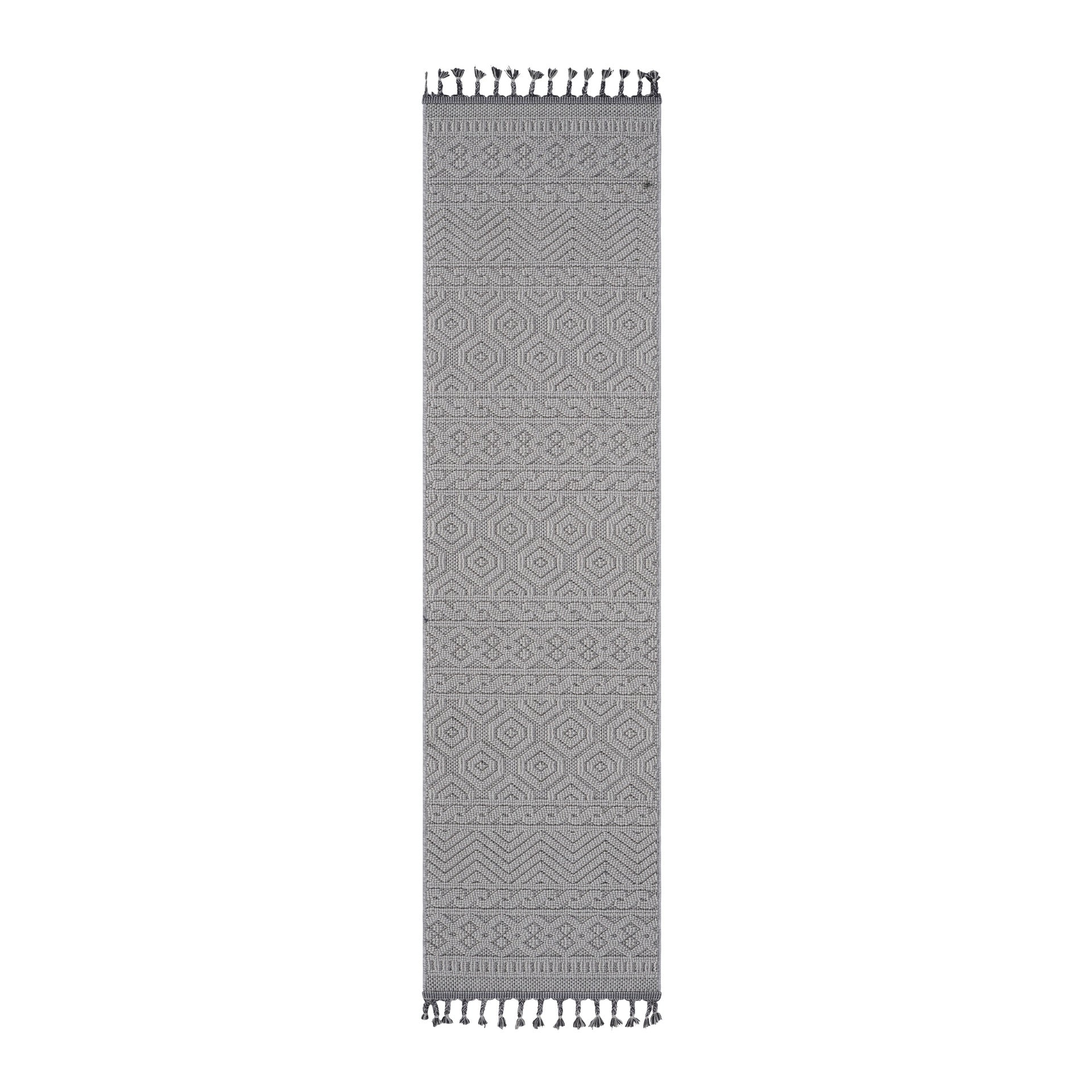 Guros Collection 2X8 White / Geometric Indoor / Outdoor Runner Rug