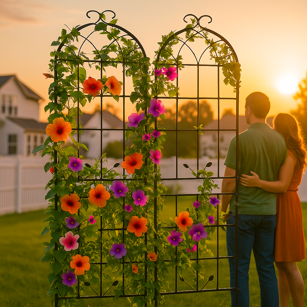 Metal Garden Trellis, 2 Pack Metal Trellis for Climbing Plants, Indoor/Outdoor Plant Trellis for Potted Plants, House Plants, Climbing Vines, Flowers and Vegetables, Lawn Garden Fence Decor Screen