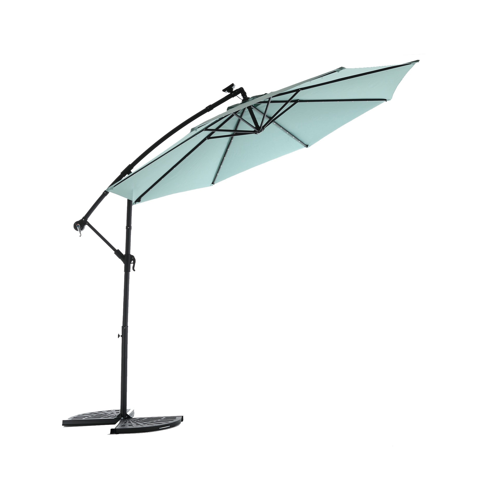 10ft Solar LED Offset Hanging Market Patio Umbrella  ( Light green )(No Base)
