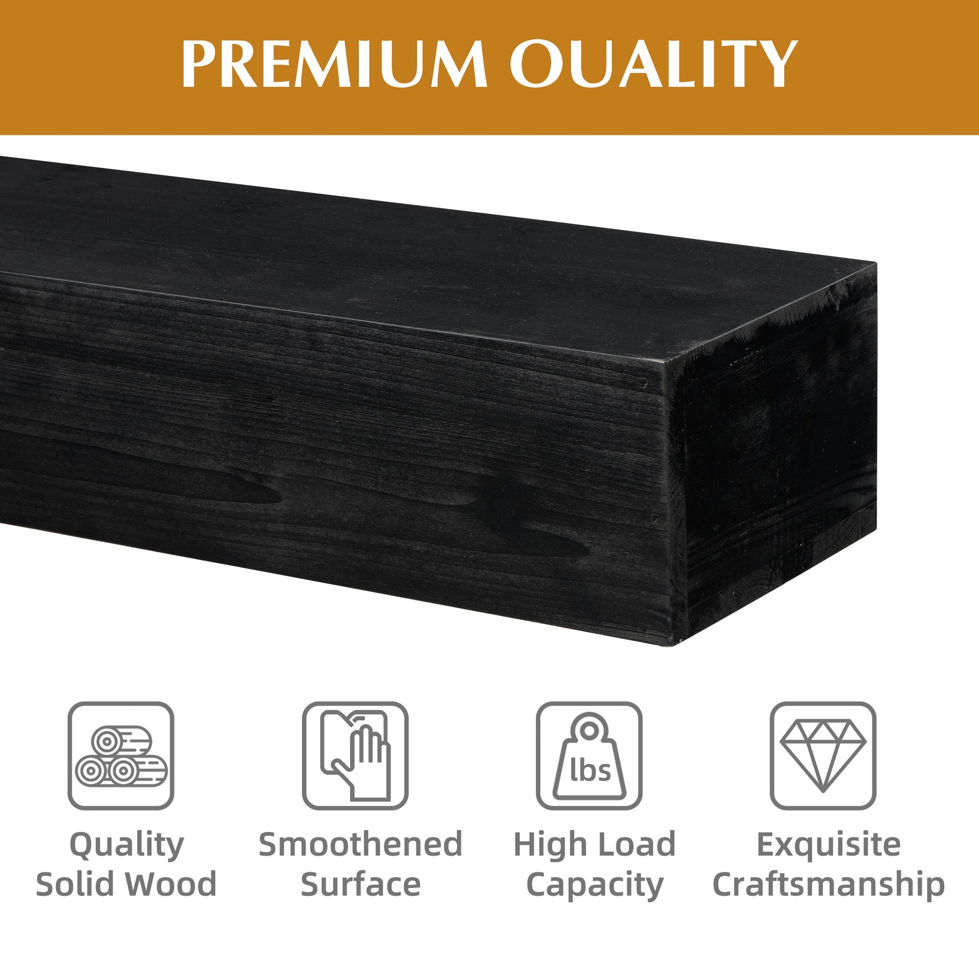 48'' Fireplace Mantel Fir Wood Wall-Mounted & Floating Shelf for Home Decor with Flat Surface