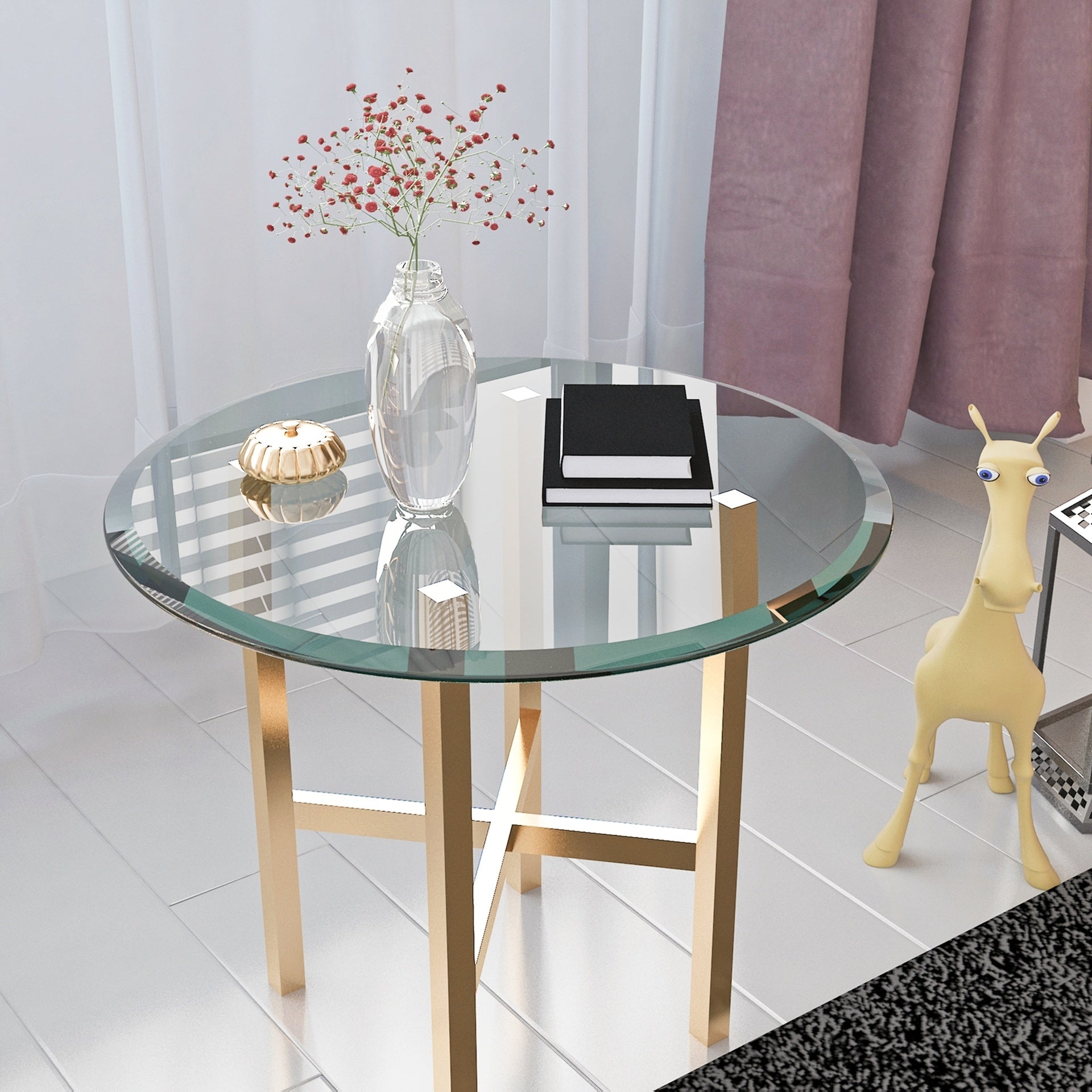 24" Inch Round Tempered Glass Table Top Clear Glass 1/2" Inch Thick Beveled Polished Edge  (Old Sku:W126560356)