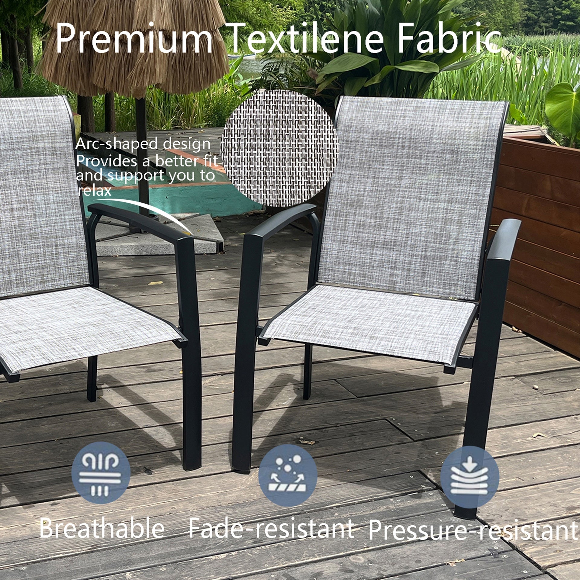 VRSHWO Garden Patio Chairs Set of 2, All Weather Metal Outdoor Dining Chairs , Garden, Poolsides, Black Color Frame